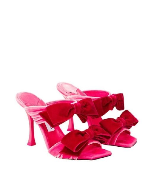 Jimmy Choo Pink Flaca 100Mm Candy Velvet Bow Sandals, Brand Size 35.5 Us