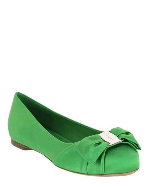 Ferragamo Green Vara Bow Ballet Flats
