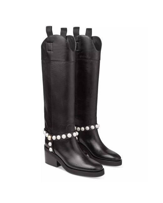 Jimmy Choo Black Tonya/A 70 Embellished Knee-High Boots, Brand Size 39 Us