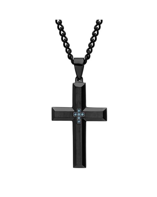 Robert Alton Black 1/20 Ctw Stainless Steel Finish Diamond Cross Pendant for men