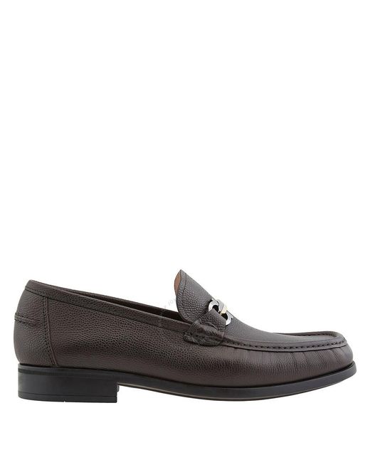 Ferragamo Black Salvatore Maurice Hammered Leather Two-tone Gancini Buckle Loafers for men