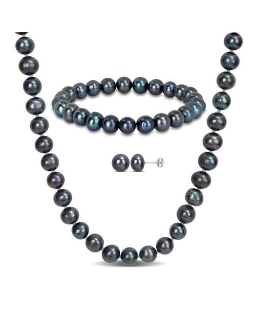 Amour Metallic 7.5-8Mm Freshwater Cultured Pearl Necklace Bracelet And Earrings Set
