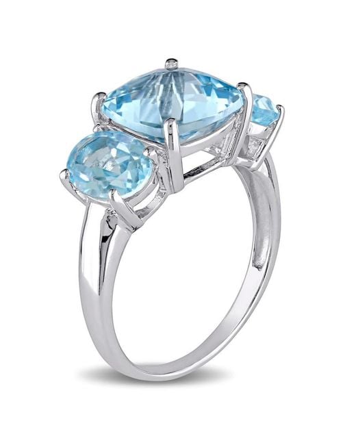 Amour Blue 8 2/ Ct Tgw Cushion Cut Topaz 3-Stone Ring for men