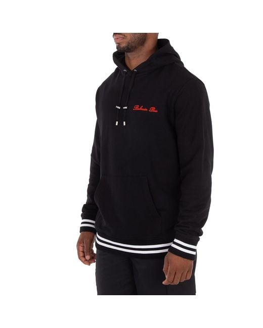Balmain Black Signature-Embroidered Cotton Hoodie for men