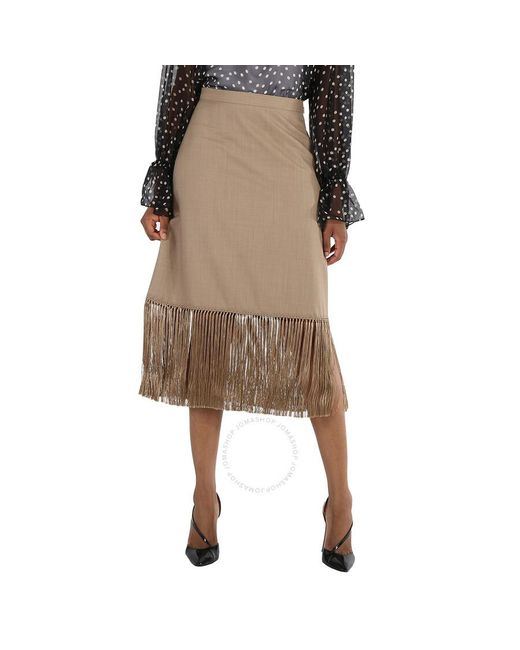 Burberry Natural Pecan Melange High-waist Fring-hem Wool And Cashmere Skirt