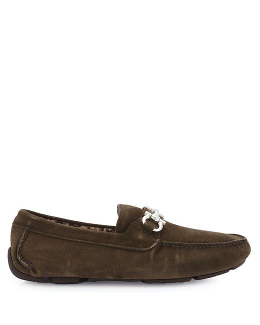 Ferragamo Brown Salvatore Muschio Driver With Gancini Ornament, Size 8 for men