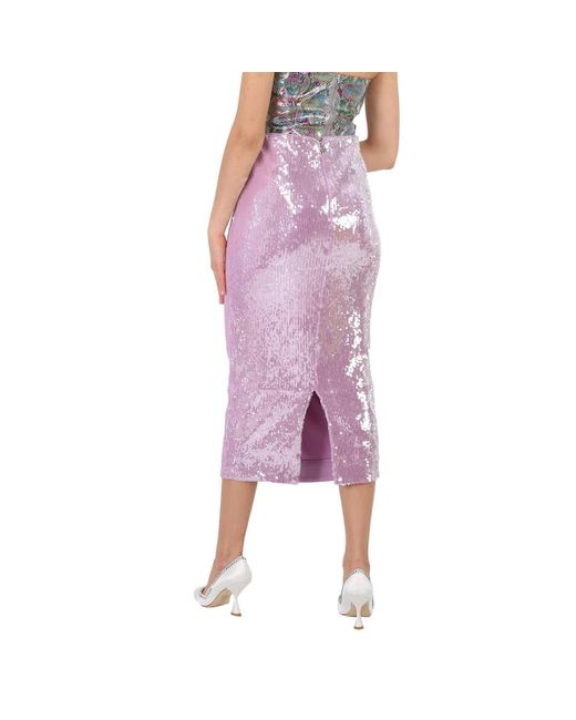 ROTATE BIRGER CHRISTENSEN Purple Sequin High-waisted Embellished Pencil Skirt