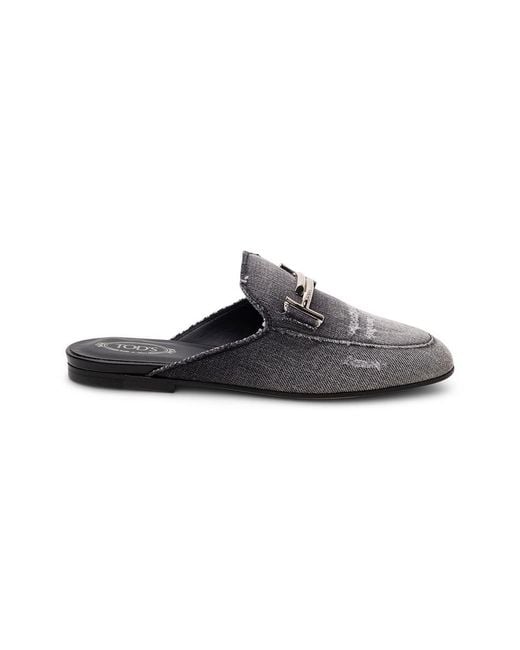 Tod's Black Tod's Denim Logo Mules