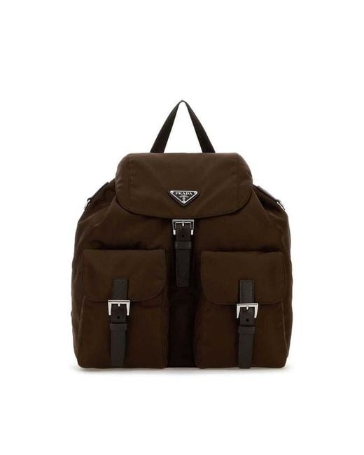Prada Brown Canvas Backpack Bruciato Poliammide Riciclata-Vitello Borse A Mano