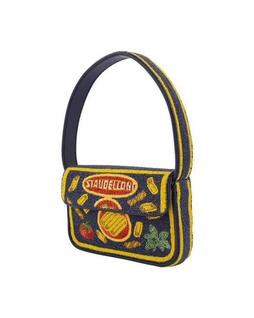Staud Black Beaded Embroidered Shoulder Bag