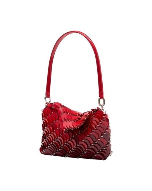 Rabanne Red Scallop-Appliqu Calfskin Shoulder Bag