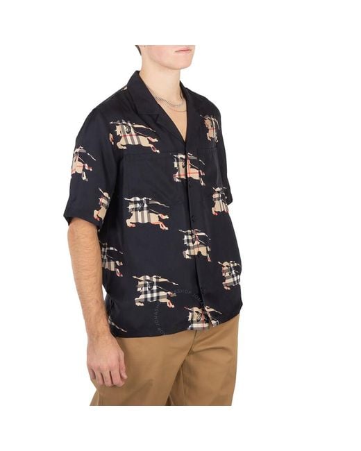 Burberry Black Equestrian Knight-Print Silk Shirt for men