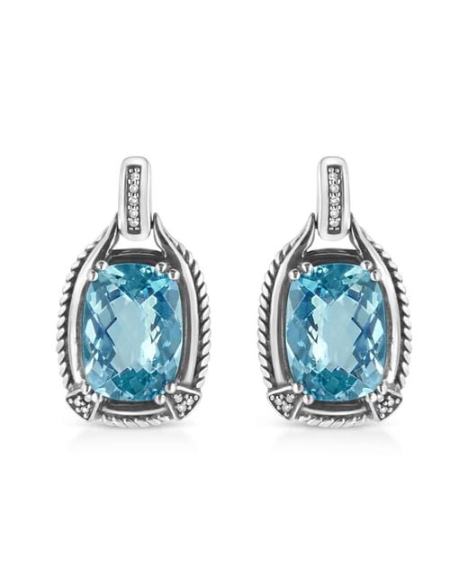 Haus of Brilliance Blue 925 Sterling 14X10Mm Cushion Cut Topaz Gemstone And Diamond Accent Dangle Earring