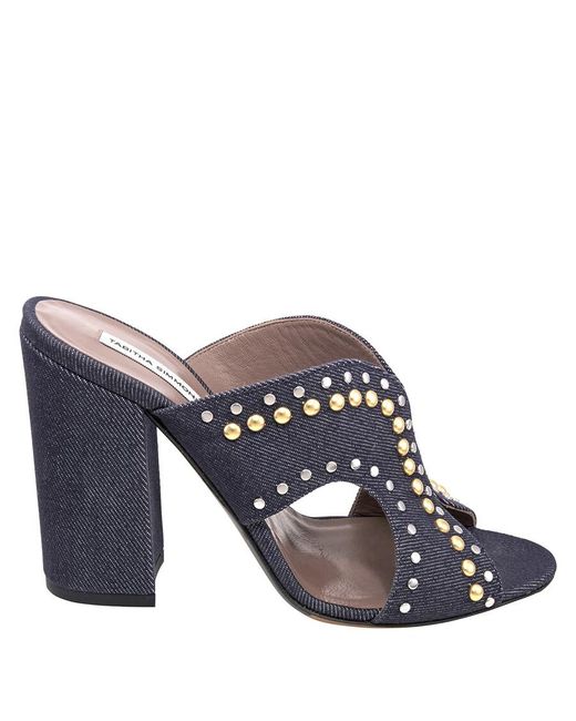 Tabitha Simmons Blue Celia Studded 100mm Slide S