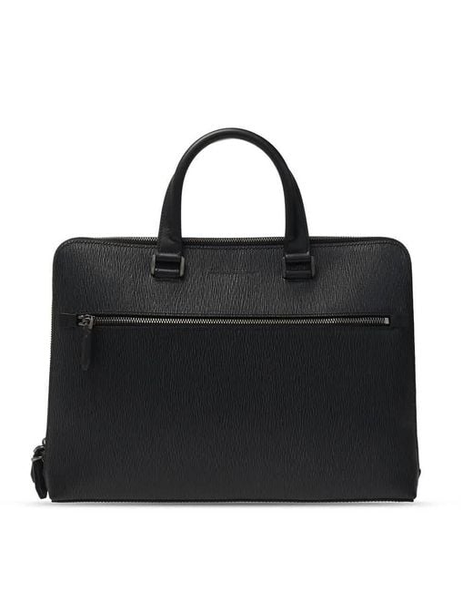 Ferragamo Grigio Revival Black Leather Briefcase for men