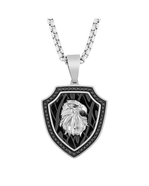 Robert Alton Metallic 1/2Ctw Diamond Stainless Steel Finish Eagle Sheild Pendant for men