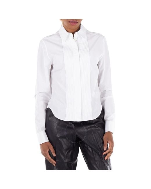 Loewe White Front Button Pleated Cotton Shirt, Brand Size 38