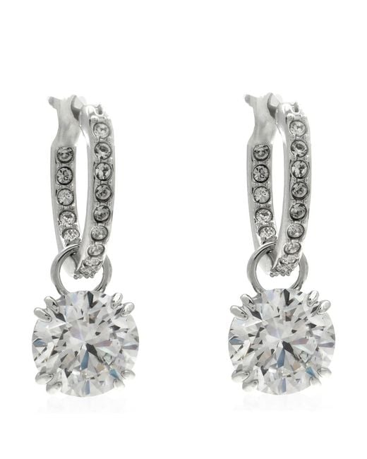 Swarovski Metallic Ladies Constella Rhodium Plated Drop Earrings