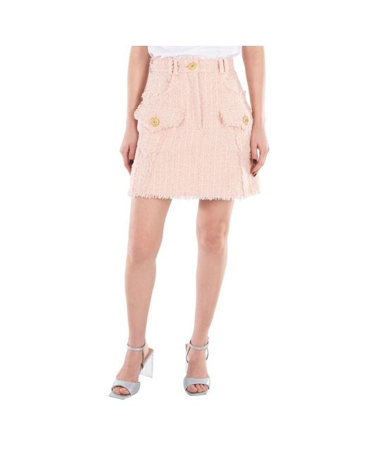 Balmain Pink Trapeze Frayed Tweed Miniskirt, Brand Size 36 (Us