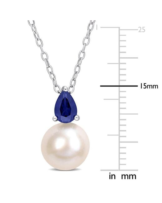 Amour Blue 8.5-9Mm Freshwater Cultured Pearl And 5/8 Ct Tgw Created Sapphire Solitaire Pendant With Chain