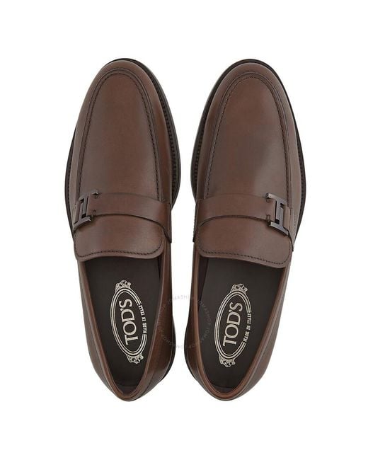 Tod's Brown Doppia T Cuoio Leather Moccasins for men