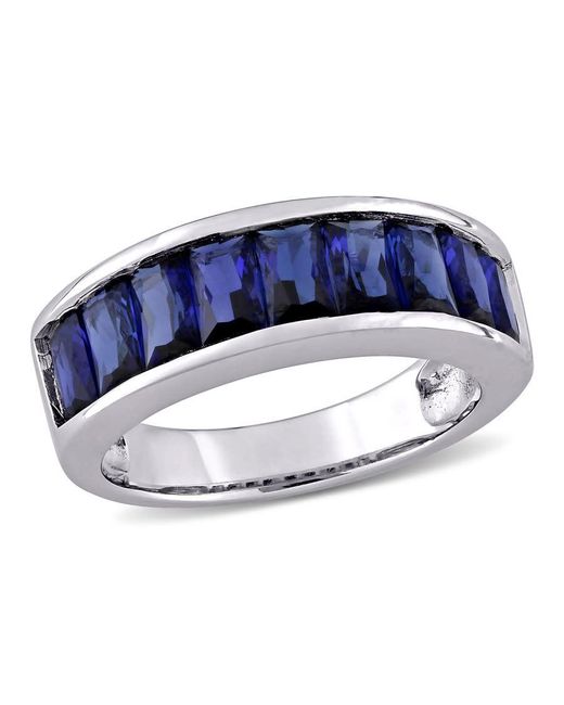 Amour Blue 2 3/4 Ct Tgw Baguette-Cut Created Sapphire Semi-Eternity Anniversary Band