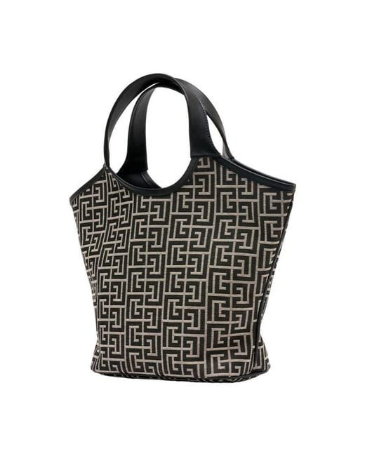 Balmain Black Monogram Jacquard Leather Top Handle Bag
