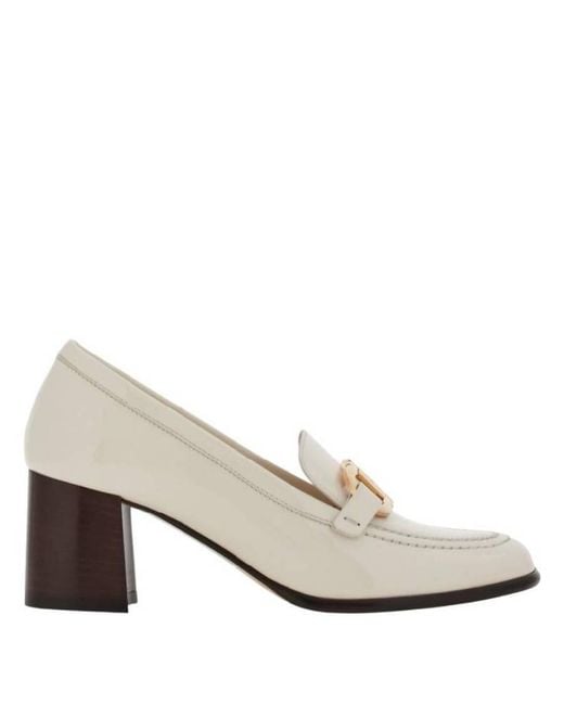 Ferragamo White Heeled Loafer With Gancini Ornament