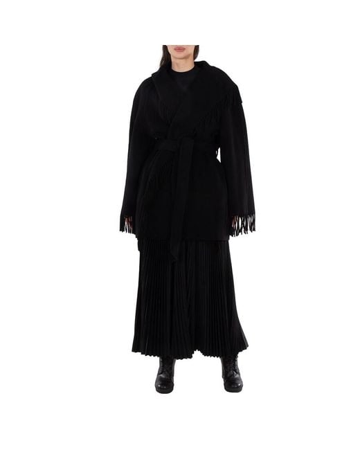 Balenciaga Black Ladies Fringed-Edge Hooded Cardi-Coat, Brand Size 1