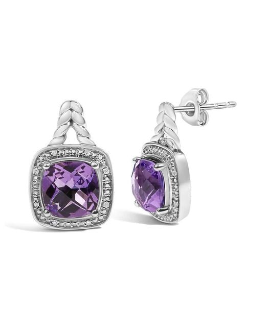Haus of Brilliance Metallic Sterling Cushion Cut Amethyst And Diamond Accent Halo Drop Earrings for men