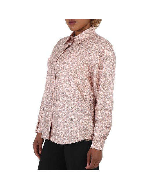 Burberry Pink Monogram Print Silk Shirt