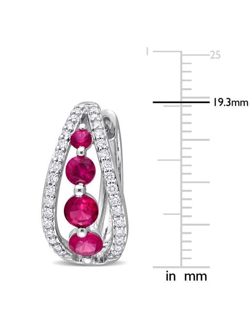 Created Forever Metallic 1 3/4Ct Tgw Created Ruby And 1/2Ct Lab-Grown Tw Diamond Hoop Earrings