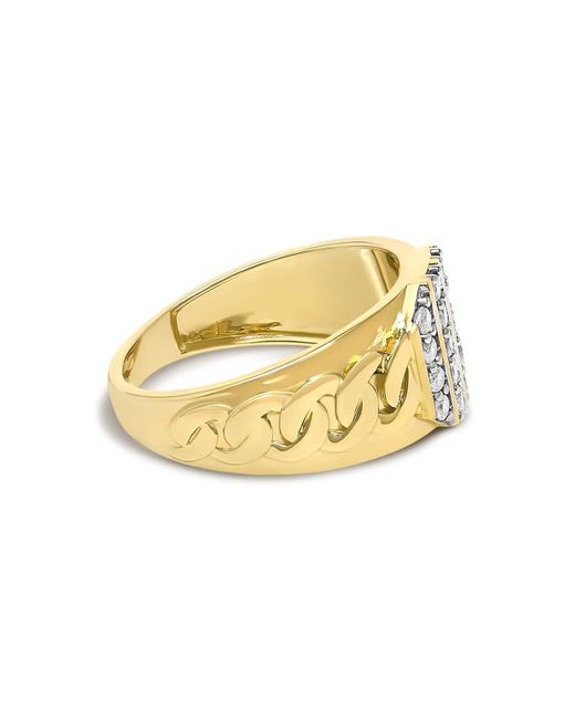 Haus of Brilliance Metallic 14K Plated Sterling Diamond 1/2 Cttw Cuban-Link Band Ring for men