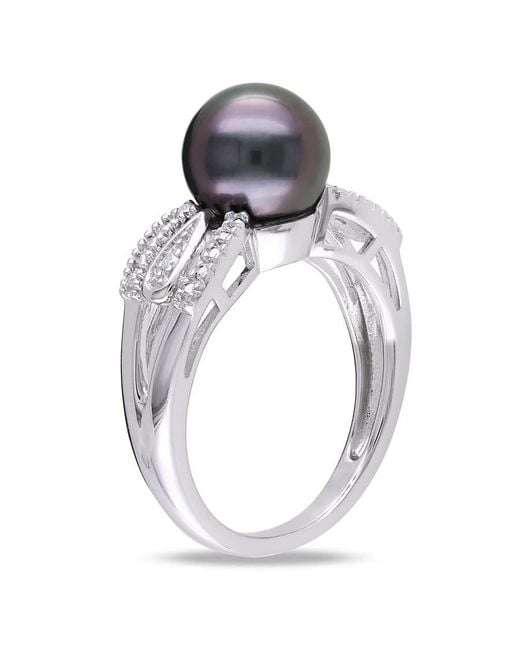Amour Metallic 5 Mm Tahitian Pearl And Diamond Split Shank Ring for men