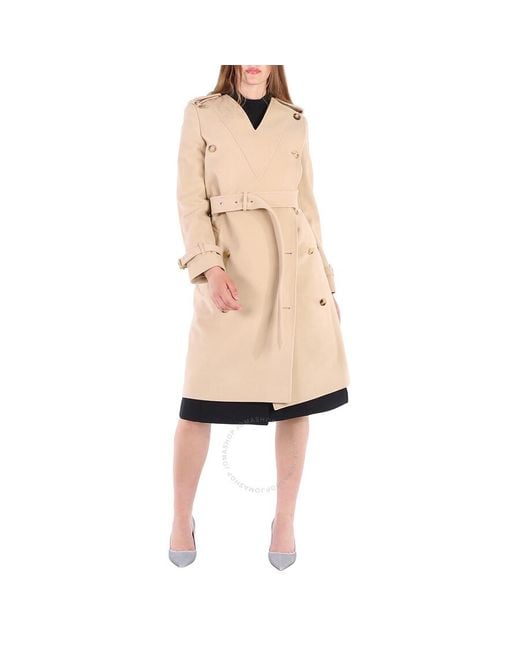 Burberry Natural Soft Fawn Wool Cashmere V-neck Double-breasted Trench Coat