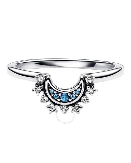 Pandora Blue Moments Sterling Sparkling Moon Ring