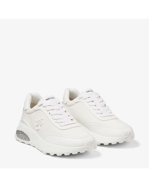 Jimmy Choo White Memphis Neoprene And Leather Trainers, Brand Size 34 Us