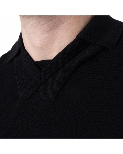 Burberry Black V-Neck Wool Polo Shirt for men
