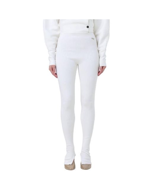 Ferragamo White Fitted Virgin Wool Leggings