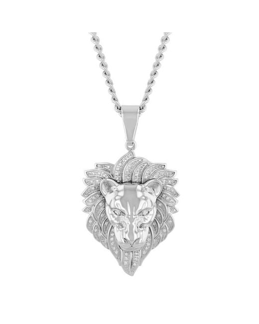 Robert Alton Metallic 1/3Ctw Diamond Stainless Steel Lion Pendant for men