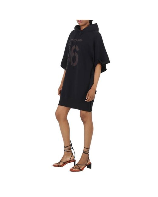 MM6 by Maison Martin Margiela Black Mm6 Logo Print Hooded Dress