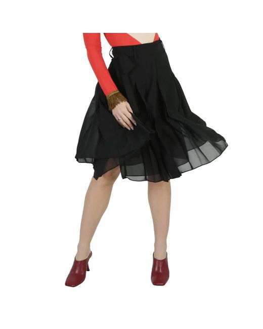 Burberry Black Tie Waist Pleated Georgette Skirt