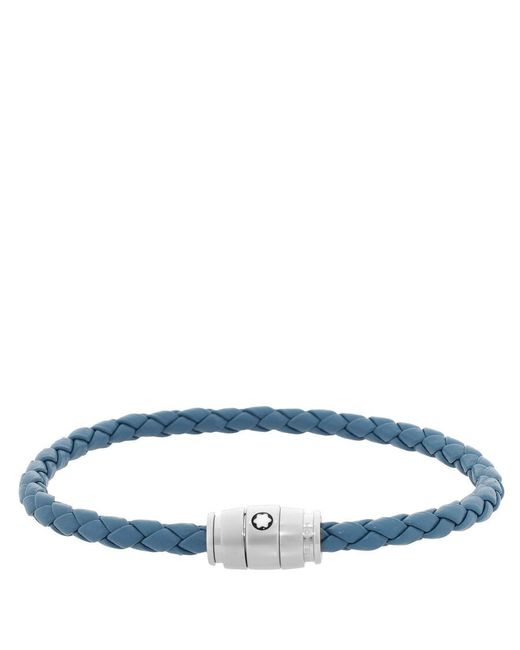 Montblanc Blue Meisterstuck Steel & Smoky Leather Bracelet for men