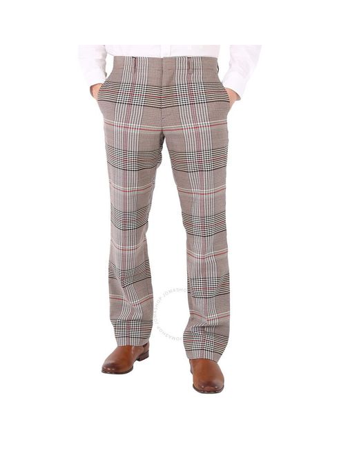 Burberry Gray Wool Check Tailored Trousers for men