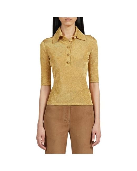 Ferragamo Yellow Three-Quarter Sleeved Lurex Polo Shirt