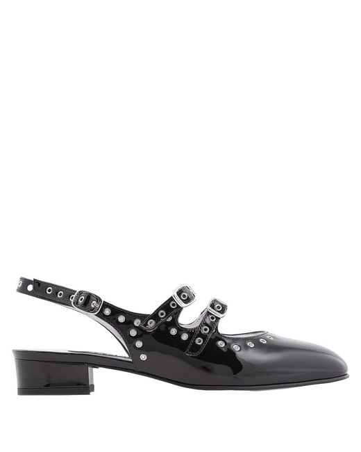 CAREL PARIS Black Ladies Patent Queen Slingback Mary Janes, Brand Size 37 (Us