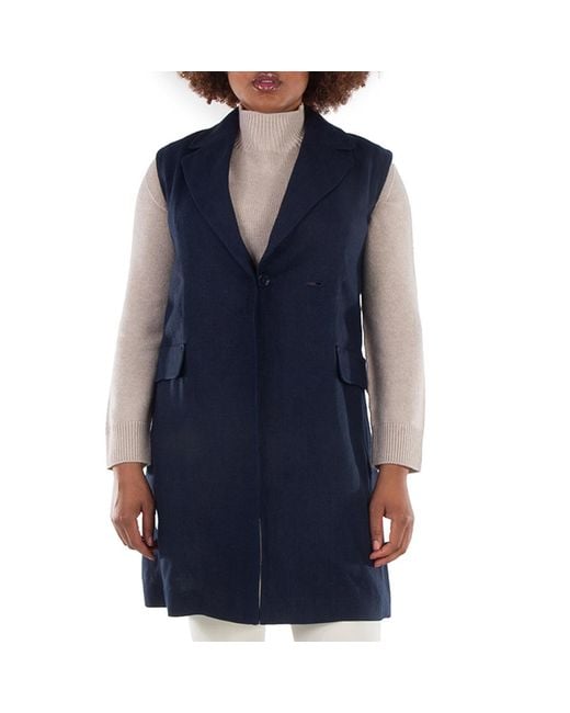 Max Mara Blue Marie Long Linen Vest, Brand Size 38 Us