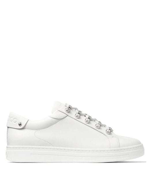 Jimmy Choo White Antibes Pearl-Embellished Sneakers