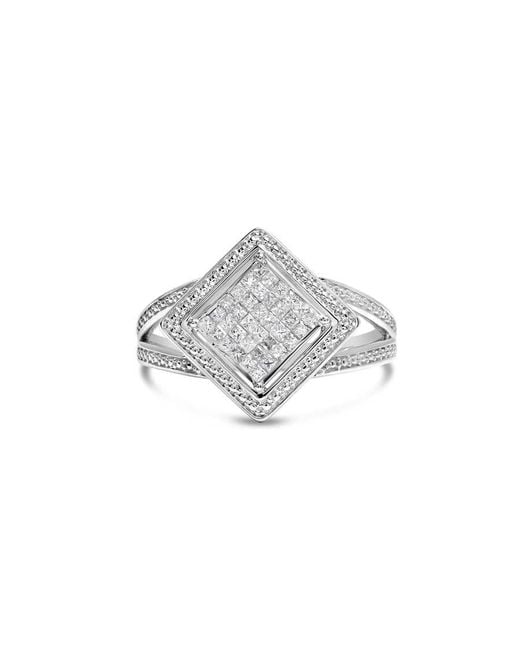 Haus of Brilliance White 925 Sterling 1/3 Cttw Invisible Set Princess-Cut Diamond Rhombus And Beaded Halo Ring