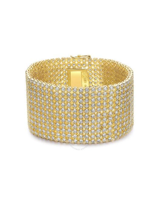 Rachel Glauber Metallic Megan Walford 14k Yellow Gold Plated Sterling Silver With Diamond Cubic Zirconia Lux Mesh Link Bracelet